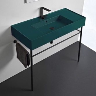 Console Bathroom Sink Green Console Sink With Matte Black Base, Modern, 40